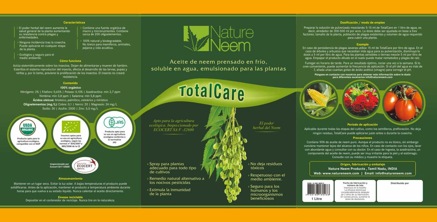 NatureNeem TotalCare étiquette Espagnole